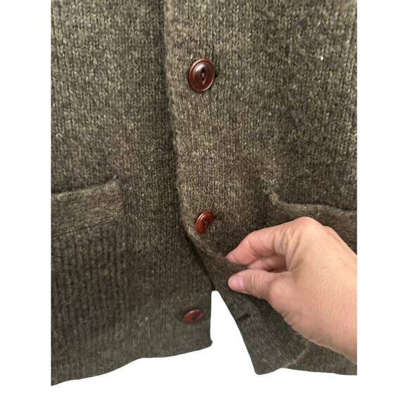 Vintage Land's End Brown chunky grandpa Knit sweater Cardigan Size L - Picture 2 of 10
